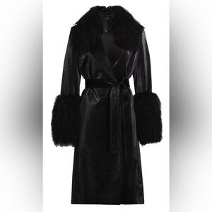 Kobi Halperin Viv Crinkled Shearling-Trim Coat NWT Large